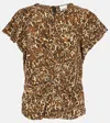 Isabel Marant Tullya Gathered Leopard Print Stretch Silk Top In Brown