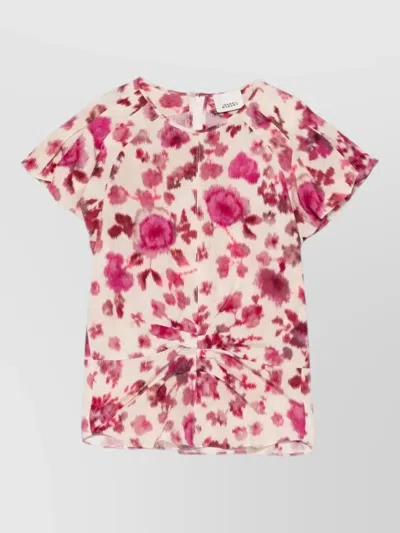 Isabel Marant Tullya Silk Top Floral Print Knot In Pink