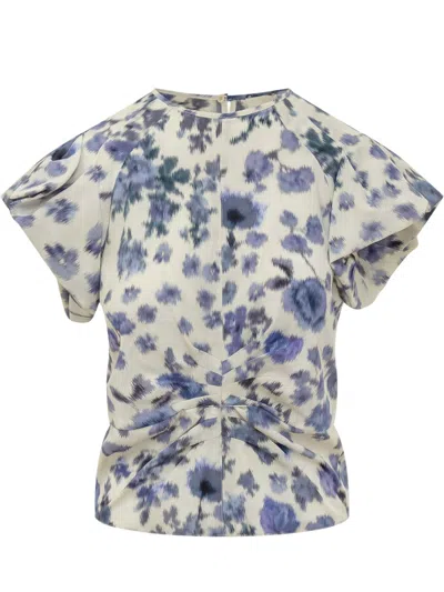 Isabel Marant Tullya Top With Draping And Floral Print In Blue