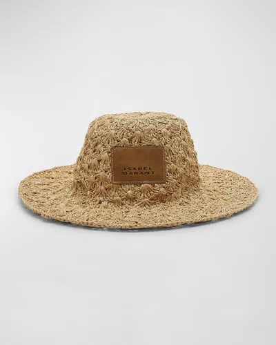 Isabel Marant Tulum Leather-trimmed Crocheted Raffia Hat In 23nl Natural