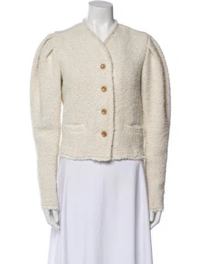 Pre-owned Isabel Marant Tweed Pattern Faux Fur Jacket In Neutral