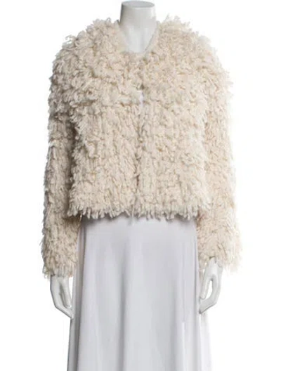 Pre-owned Isabel Marant Tweed Pattern Faux Fur Jacket In Neutral