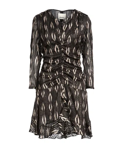 Isabel Marant Two-tone Shiny Long Sleeve Dress In Black