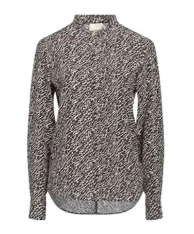 Isabel Marant Two-tone Stand Collar Long Sleeve Blouse In Gray