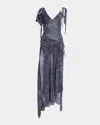 Isabel Marant Womens Faded Night Tylena Printed Ruffle-trim Silk Midi Dress In Blue