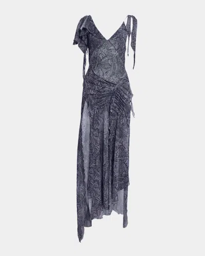 Isabel Marant Tylena Abstract Silk Ruched Slit Maxi Dress