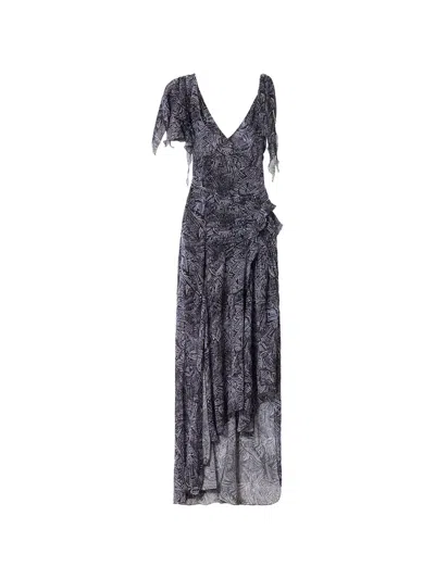 Isabel Marant Womens Faded Night Tylena Printed Ruffle-trim Silk Midi Dress In Multi