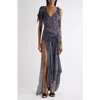 Isabel Marant Womens Faded Night Tylena Printed Ruffle-trim Silk Midi Dress In Blue