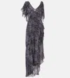 Isabel Marant Womens Faded Night Tylena Printed Ruffle-trim Silk Midi Dress In Multi