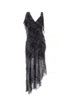 Isabel Marant Womens Faded Night Tylena Printed Ruffle-trim Silk Midi Dress In Black