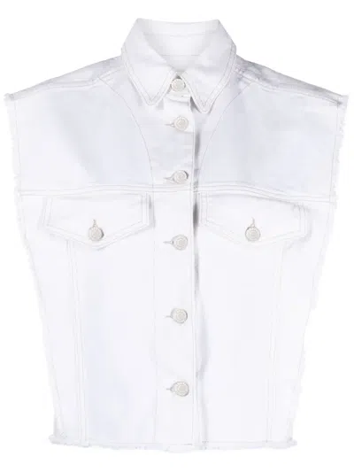 Isabel Marant Tyra Raw-cut Edge Denim Waistcoat In White