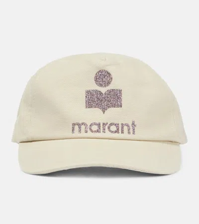 Isabel Marant Tyron Glitter-logo Canvas Baseball Cap In Ecru