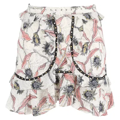 Isabel Marant Ugi Embellished Ruffled Printed Mini Skirt In Multicolor Cotton In White