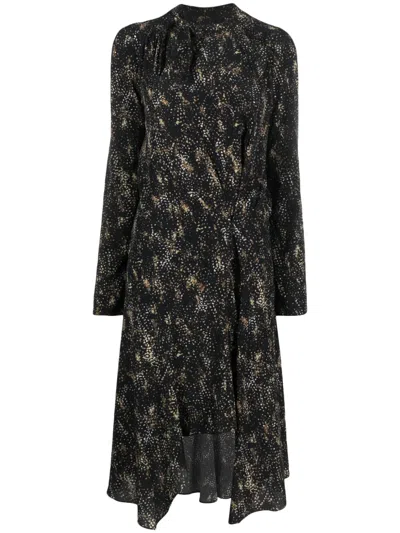 Isabel Marant Printed Silk Midi Dress In Schwarz