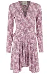 Isabel Marant Mini Violet Dress With All-over Graphic Print In Stretch Silk Woman
