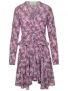 Isabel Marant Mini Violet Dress With All-over Graphic Print In Stretch Silk Woman In Ma