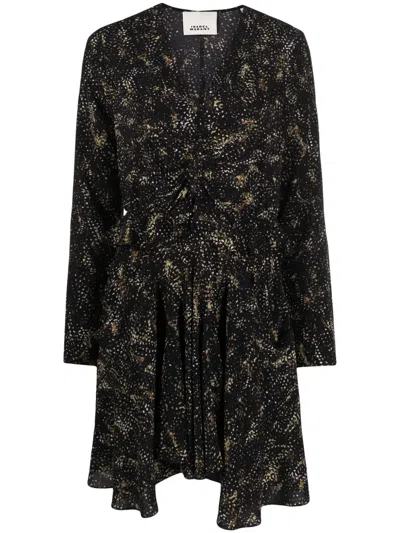 Isabel Marant V-neck Printed Silk Dress In Schwarz