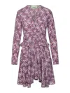 Isabel Marant Mini Violet Dress With All-over Graphic Print In Stretch Silk Woman In Purple