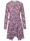 Isabel Marant Mini Violet Dress With All-over Graphic Print In Stretch Silk Woman In Violet