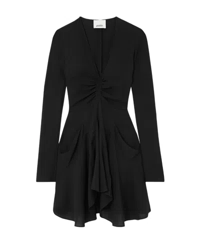 Isabel Marant V-neck Draped Midi Dress In Black