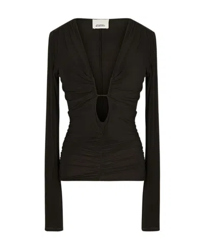 Isabel Marant V-neck Draping Detailed Long Sleeved Top In Black