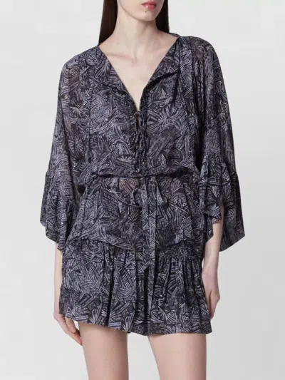 Isabel Marant V Neck Dress Flared Sleeves Drawstring In Blue