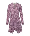 Isabel Marant Mini Violet Dress With All-over Graphic Print In Stretch Silk Woman In Pink