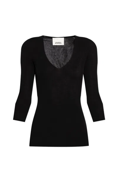 Isabel Marant Women Black Ribbed Crepe Knit Felicia Top In Multi