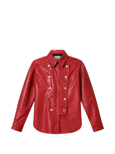 Isabel Marant Valdy Snap-button Leather Shirt In Red