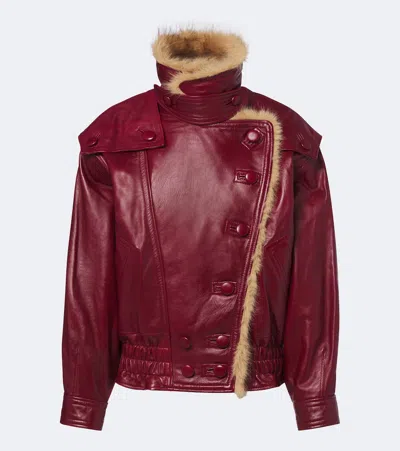 Isabel Marant Leather Shearling Effect Asymmetric Double Breasted Jacket In Multi
