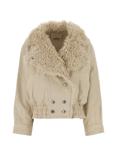 Isabel Marant Valineo Shearling-collar Denim Jacket In 뉴트럴