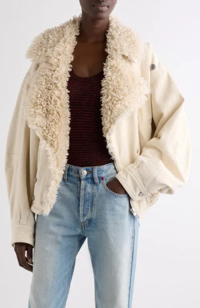 Isabel Marant Valineo-gd Faux Fur Collar Denim Jacket In Neutral