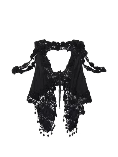 Isabel Marant Vana Crochet V-neck Top In Black