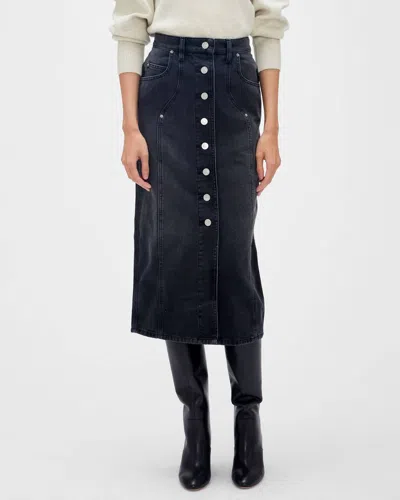 Isabel Marant Vandy Denim Midi Skirt In Faded Black In Blue