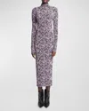 Isabel Marant Vanessa Pansy Long Sleeve Jersey Turtleneck Dress In Purple