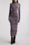 Isabel Marant Vanessa Pansy Long Sleeve Jersey Turtleneck Dress In Purple