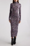 Isabel Marant Vanessa Pansy Long Sleeve Jersey Turtleneck Dress In Purple