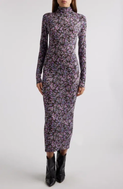 Isabel Marant Vanessa Pansy Long Sleeve Jersey Turtleneck Dress In Purple