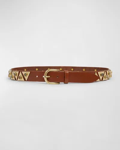 Isabel Marant Veliana Calf Leather Studded Belt In Khaki 67ki