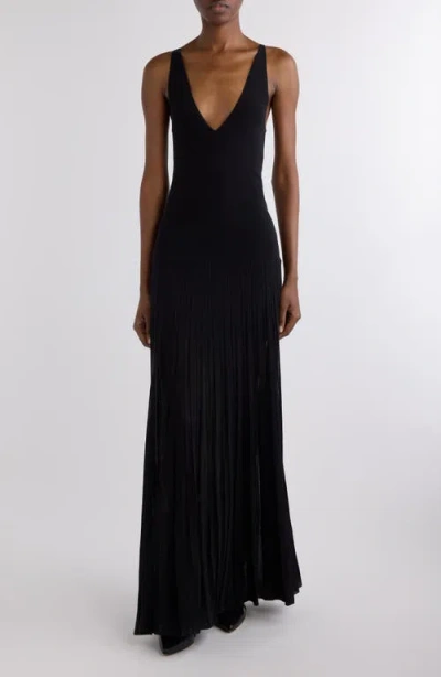 Isabel Marant Velma Plunge Neck Crepe Knit Maxi Dress In Black