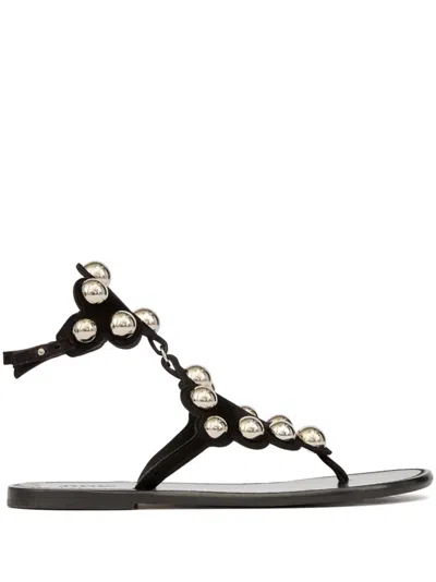 Isabel Marant 'velvet' Black Sandals With Jewels And Decorative Studs In Leather Woman