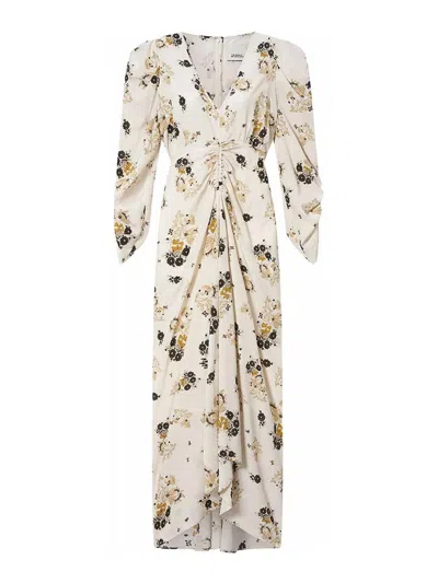 Isabel Marant Albini Gathered Printed Silk-blend Midi Dress In Neutral