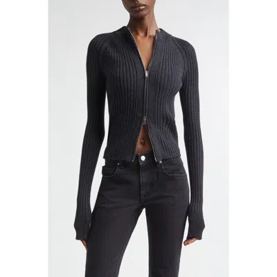 Isabel Marant Vice Merino Wool Blend Zip Cardigan In Gray