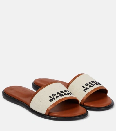 Isabel Marant Vikee Leather-trimmed Canvas Sandals In Ecru/cognac
