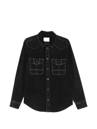 Isabel Marant Viken Western-style Denim Shirt With Contrast Stitching In Black
