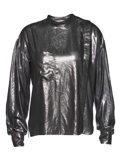 Pre-owned Isabel Marant Vintage Asymmetrical Button-front Blouse In Silver