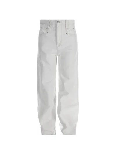 Pre-owned Isabel Marant Vintage Contrast-stitching Loose-fit Jeans In White