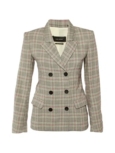 Pre-owned Isabel Marant Vintage Double-breasted Checked Blazer In Neutral