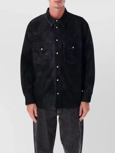 Isabel Marant Vintage Eco Leather Long Sleeve Shirt In Black