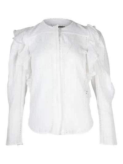 Pre-owned Isabel Marant Vintage Eyelet Ruffled Blouse In White